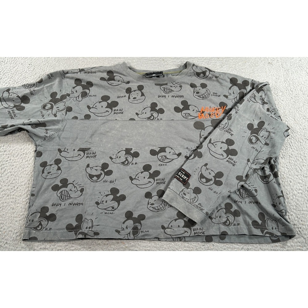 Disney Artist Series Sweater Womens‎ 2XL Gray Cropped AOP Mickey Mood Bret Iwan